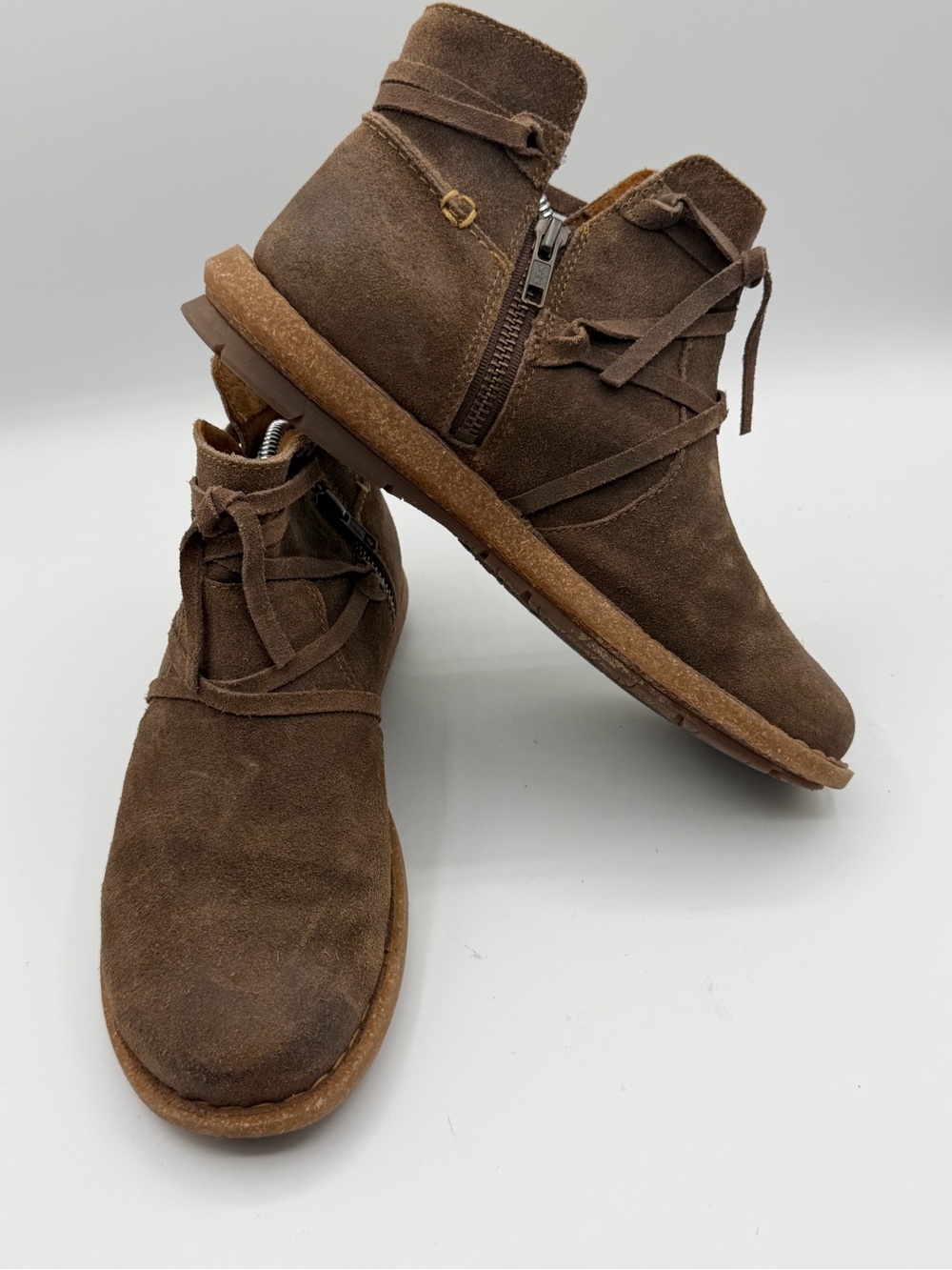 Born TARKILN Leather Ankle Boots 9.5 US/ 41 Distressed Suede Brown Comfort Shoes